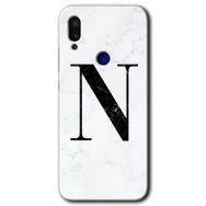 Xiaomi Redmi Note 7 Beyaz Mermer Desenli N Harfi Baskılı Uyumlu Silikon Kılıf