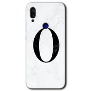Xiaomi Redmi Note 7 Beyaz Mermer Desenli O Harfi Baskılı Uyumlu Silikon Kılıf