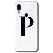 Xiaomi Redmi Note 7 Beyaz Mermer Desenli P Harfi Baskılı Uyumlu Silikon Kılıf