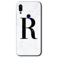 Xiaomi Redmi Note 7 Beyaz Mermer Desenli R Harfi Baskılı Uyumlu Silikon Kılıf