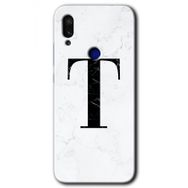 Xiaomi Redmi Note 7 Beyaz Mermer Desenli T Harfi Baskılı Uyumlu Silikon Kılıf