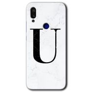 Xiaomi Redmi Note 7 Beyaz Mermer Desenli U Harfi Baskılı Uyumlu Silikon Kılıf