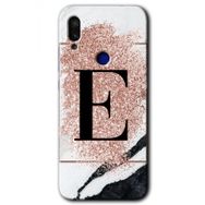 Xiaomi Redmi Note 7 Pembe Mermer Desenli E Harfi Baskılı Uyumlu Silikon Kılıf