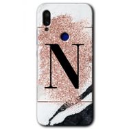 Xiaomi Redmi Note 7 Pembe Mermer Desenli N Harfi Baskılı Uyumlu Silikon Kılıf