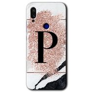 Xiaomi Redmi Note 7 Pembe Mermer Desenli P Harfi Baskılı Uyumlu Silikon Kılıf