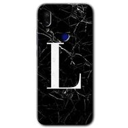 Xiaomi Redmi Note 7 Siyah Mermer Desenli L Harfi Baskılı Uyumlu Silikon Kılıf
