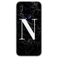 Xiaomi Redmi Note 7 Siyah Mermer Desenli N Harfi Baskılı Uyumlu Silikon Kılıf