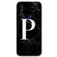 Xiaomi Redmi Note 7 Siyah Mermer Desenli P Harfi Baskılı Uyumlu Silikon Kılıf