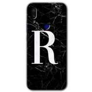 Xiaomi Redmi Note 7 Siyah Mermer Desenli R Harfi Baskılı Uyumlu Silikon Kılıf