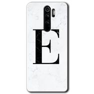 Xiaomi Redmi Note 8 Pro Beyaz Mermer Desenli E Harfi Baskılı Uyumlu Silikon Kılıf
