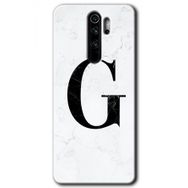 Xiaomi Redmi Note 8 Pro Beyaz Mermer Desenli G Harfi Baskılı Uyumlu Silikon Kılıf