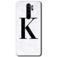 Xiaomi Redmi Note 8 Pro Beyaz Mermer Desenli K Harfi Baskılı Uyumlu Silikon Kılıf
