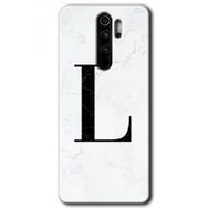 Xiaomi Redmi Note 8 Pro Beyaz Mermer Desenli L Harfi Baskılı Uyumlu Silikon Kılıf