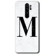 Xiaomi Redmi Note 8 Pro Beyaz Mermer Desenli M Harfi Baskılı Uyumlu Silikon Kılıf