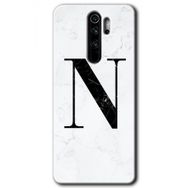 Xiaomi Redmi Note 8 Pro Beyaz Mermer Desenli N Harfi Baskılı Uyumlu Silikon Kılıf