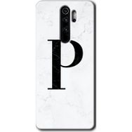 Xiaomi Redmi Note 8 Pro Beyaz Mermer Desenli P Harfi Baskılı Uyumlu Silikon Kılıf