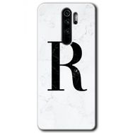 Xiaomi Redmi Note 8 Pro Beyaz Mermer Desenli R Harfi Baskılı Uyumlu Silikon Kılıf