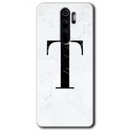 Xiaomi Redmi Note 8 Pro Beyaz Mermer Desenli T Harfi Baskılı Uyumlu Silikon Kılıf