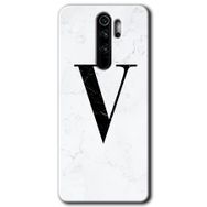 Xiaomi Redmi Note 8 Pro Beyaz Mermer Desenli V Harfi Baskılı Uyumlu Silikon Kılıf