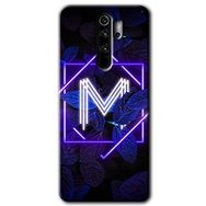 Xiaomi Redmi Note 8 Pro Dark Neon Yaprak M Harfi Baskılı Uyumlu Silikon Kılıf