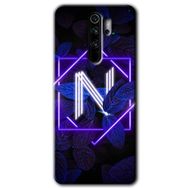 Xiaomi Redmi Note 8 Pro Dark Neon Yaprak N Harfi Baskılı Uyumlu Silikon Kılıf