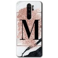 Xiaomi Redmi Note 8 Pro Pembe Mermer Desenli M Harfi Baskılı Uyumlu Silikon Kılıf