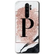 Xiaomi Redmi Note 8 Pro Pembe Mermer Desenli P Harfi Baskılı Uyumlu Silikon Kılıf