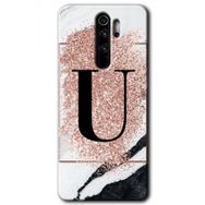 Xiaomi Redmi Note 8 Pro Pembe Mermer Desenli U Harfi Baskılı Uyumlu Silikon Kılıf