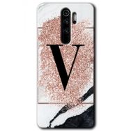 Xiaomi Redmi Note 8 Pro Pembe Mermer Desenli V Harfi Baskılı Uyumlu Silikon Kılıf