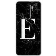 Xiaomi Redmi Note 8 Pro Siyah Mermer Desenli E Harfi Baskılı Uyumlu Silikon Kılıf