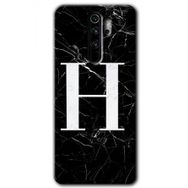 Xiaomi Redmi Note 8 Pro Siyah Mermer Desenli H Harfi Baskılı Uyumlu Silikon Kılıf