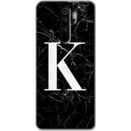 Xiaomi Redmi Note 8 Pro Siyah Mermer Desenli K Harfi Baskılı Uyumlu Silikon Kılıf
