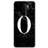 Xiaomi Redmi Note 8 Pro Siyah Mermer Desenli O Harfi Baskılı Uyumlu Silikon Kılıf