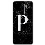 Xiaomi Redmi Note 8 Pro Siyah Mermer Desenli P Harfi Baskılı Uyumlu Silikon Kılıf