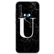 Xiaomi Redmi Note 8 Siyah Mermer Desenli V Harfi Baskılı Uyumlu Silikon Kılıf