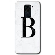 Xiaomi Redmi Note 9 Beyaz Mermer Desenli B Harfi Baskılı Uyumlu Silikon Kılıf