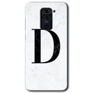 Xiaomi Redmi Note 9 Beyaz Mermer Desenli D Harfi Baskılı Uyumlu Silikon Kılıf