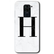 Xiaomi Redmi Note 9 Beyaz Mermer Desenli H Harfi Baskılı Uyumlu Silikon Kılıf