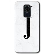 Xiaomi Redmi Note 9 Beyaz Mermer Desenli J Harfi Baskılı Uyumlu Silikon Kılıf