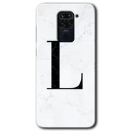 Xiaomi Redmi Note 9 Beyaz Mermer Desenli L Harfi Baskılı Uyumlu Silikon Kılıf