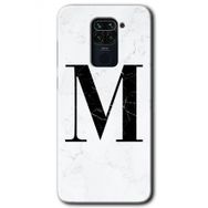 Xiaomi Redmi Note 9 Beyaz Mermer Desenli M Harfi Baskılı Uyumlu Silikon Kılıf