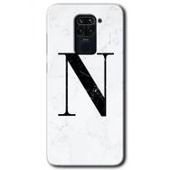 Xiaomi Redmi Note 9 Beyaz Mermer Desenli N Harfi Baskılı Uyumlu Silikon Kılıf