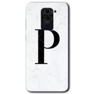 Xiaomi Redmi Note 9 Beyaz Mermer Desenli P Harfi Baskılı Uyumlu Silikon Kılıf
