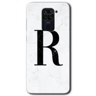 Xiaomi Redmi Note 9 Beyaz Mermer Desenli R Harfi Baskılı Uyumlu Silikon Kılıf