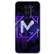 Xiaomi Redmi Note 9 Dark Neon Yaprak M Harfi Baskılı Uyumlu Silikon Kılıf