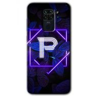 Xiaomi Redmi Note 9 Dark Neon Yaprak P Harfi Baskılı Uyumlu Silikon Kılıf