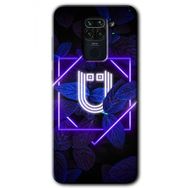 Xiaomi Redmi Note 9 Dark Neon Yaprak U Harfi Baskılı Uyumlu Silikon Kılıf