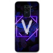 Xiaomi Redmi Note 9 Dark Neon Yaprak V Harfi Baskılı Uyumlu Silikon Kılıf