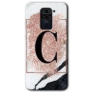 Xiaomi Redmi Note 9 Pembe Mermer Desenli Ç Harfi Baskılı Uyumlu Silikon Kılıf