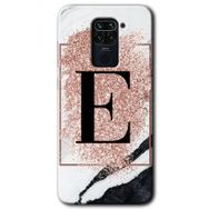 Xiaomi Redmi Note 9 Pembe Mermer Desenli E Harfi Baskılı Uyumlu Silikon Kılıf